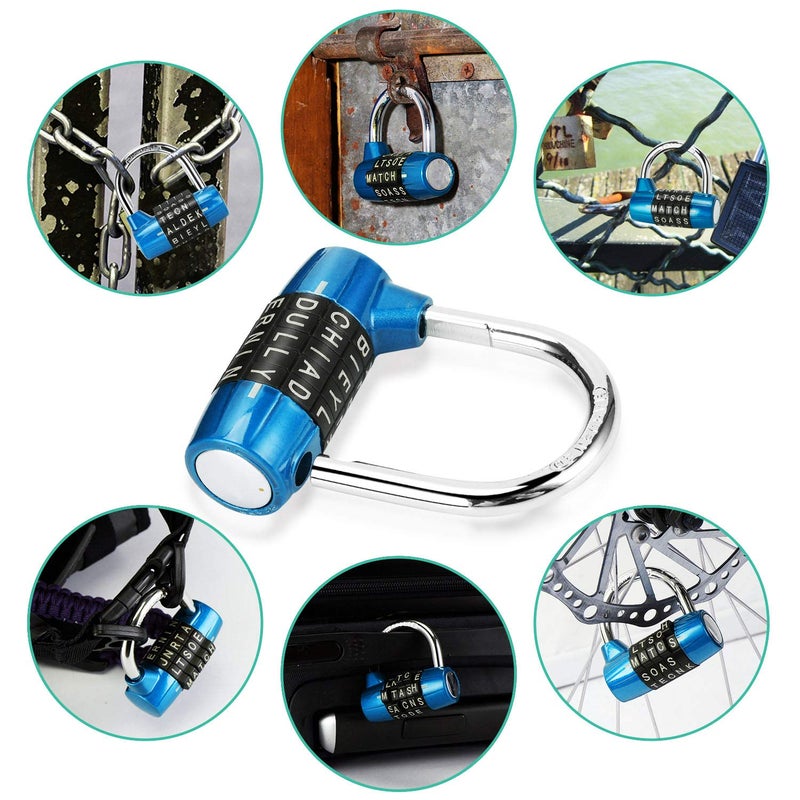 Cluckyu Gym Locker Lock,5 Letter Heavy Duty Alloy Padlock Password Sturdy Security Padlock-Easy to Set Your Own Keyless Resettable Combo-Blue - Image 2